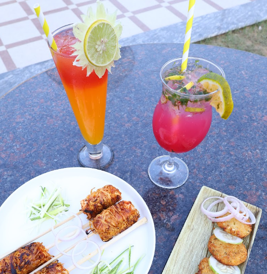 Colourful cocktails and starters
